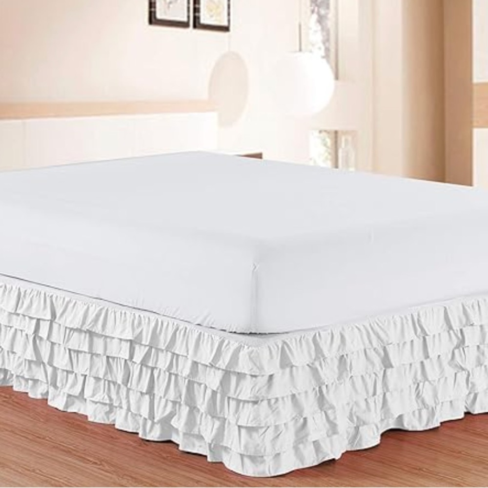 Elegant White Ruffled Bed Skirt-1500 thread count